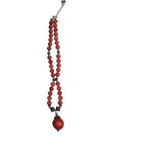 Coral & Turquoise Necklace 18" Adjustable